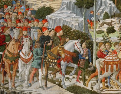 Il Viaggio dei Magi a Betlemme, la parete destra della cappella, c.1460 (dettaglio) da Benozzo di Lese di Sandro Gozzoli